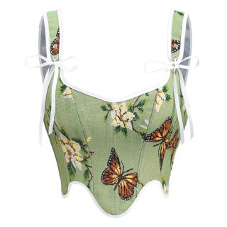 Women's Renaissance Corset Floral Underbust Corset Tops Vintage Boned Corset Belt N23763