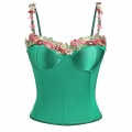Elegant Emerald Character-Inspired Floral Embroidered Corset N23762