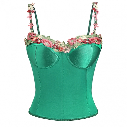 Elegant Emerald Character-Inspired Floral Embroidered Corset N23762