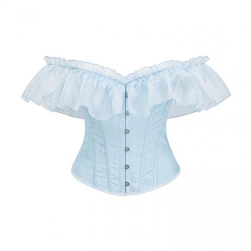 Elegant Yellow Off-the-Shoulder Corset with Floral Embroidery & Ruffle Trim - Women's Waist Trainer N23761