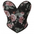 Strapless Floral Corset Top - Elegant Vintage Style Body Shaper with Pink Roses N23758