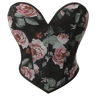 Strapless Floral Corset Top - Elegant Vintage Style Body Shaper with Pink Roses N23758