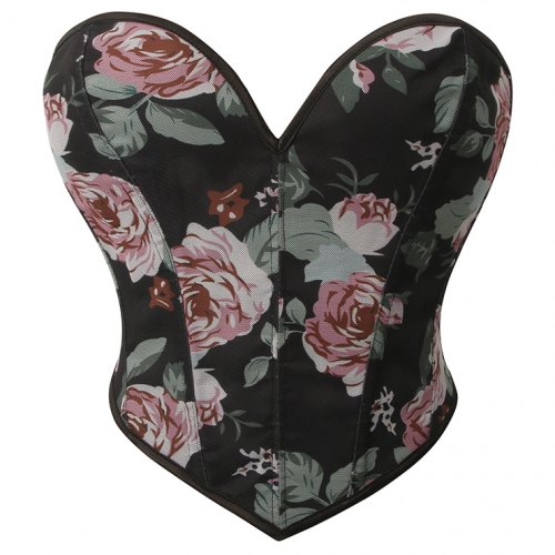 Strapless Floral Corset Top - Elegant Vintage Style Body Shaper with Pink Roses N23758