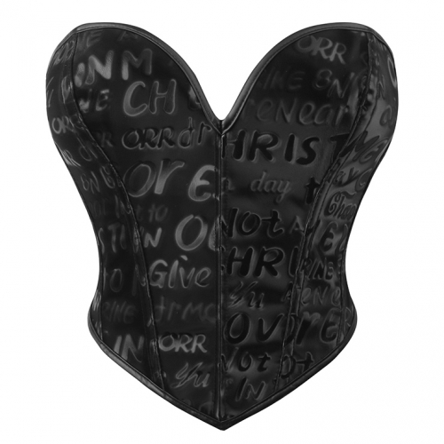 Stylish Black Heart-Shaped Corset with Embossed Words N23757