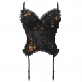 Lace Corset with Floral Print - Sexy Vintage Style Top with Garter Straps N23751