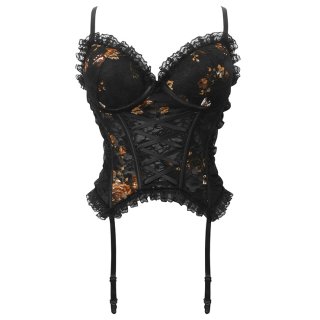 Lace Corset with Floral Print - Sexy Vintage Style Top with Garter Straps N23751