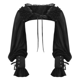 Gothic Chiffon Off-Shoulder Long Sleeve Top with Lace Trim and Lace-Up Details - Dark Romantic Style N23750