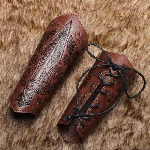 Medieval Leather Gauntlet Wristband Wrist Armor Viking Vambrace Archery Bracers N23742