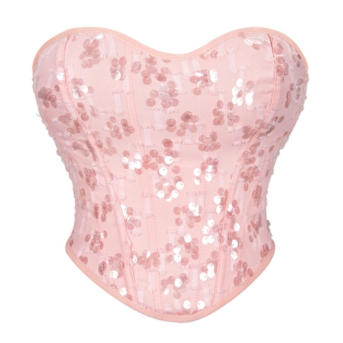 Women's New Sequin Decorated Women's Tube Top Sexy Breast Support Shaping Top N23642