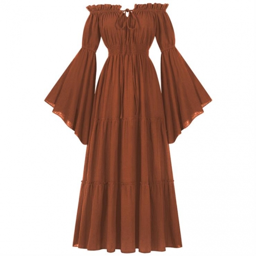 Women's ?Victorian Gothic Off-Shoulder Dress with Bell Sleeves - Halloween Costume & Formal Attire N23735