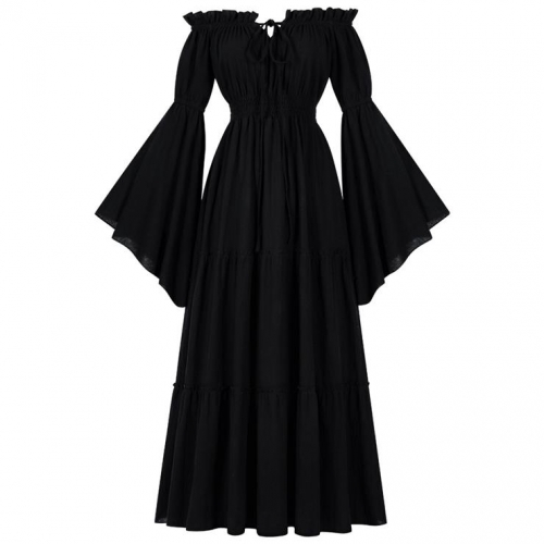 Women's ?Victorian Gothic Off-Shoulder Dress with Bell Sleeves - Halloween Costume & Formal Attire N23732