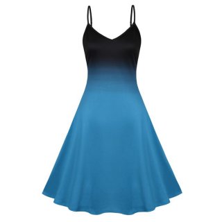 Retro Slim Fit Dark Style Gradually Changing Color Camisole Dress N23721