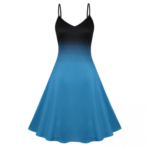 Retro Slim Fit Dark Style Gradually Changing Color Camisole Dress N23721