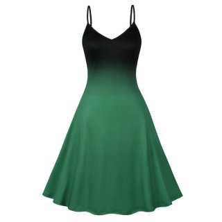 Retro Slim Fit Dark Style Gradually Changing Color Camisole Dress N23720