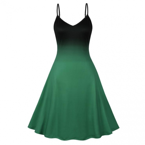 Retro Slim Fit Dark Style Gradually Changing Color Camisole Dress N23720