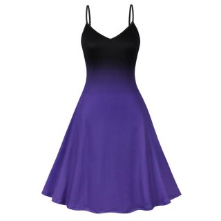 Retro Slim Fit Dark Style Gradually Changing Color Camisole Dress N23718