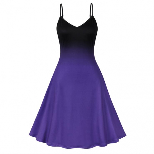 Retro Slim Fit Dark Style Gradually Changing Color Camisole Dress N23718
