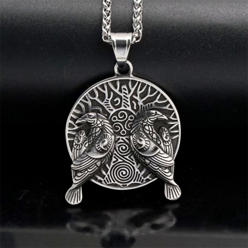 Vintage Norse Viking Pirate Men's Stainless Steel Pendant - Mythological Odin's Design J23701