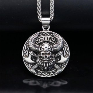 Vintage Norse Viking Pirate Men's Stainless Steel Pendant - Mythological Odin's Design J23699