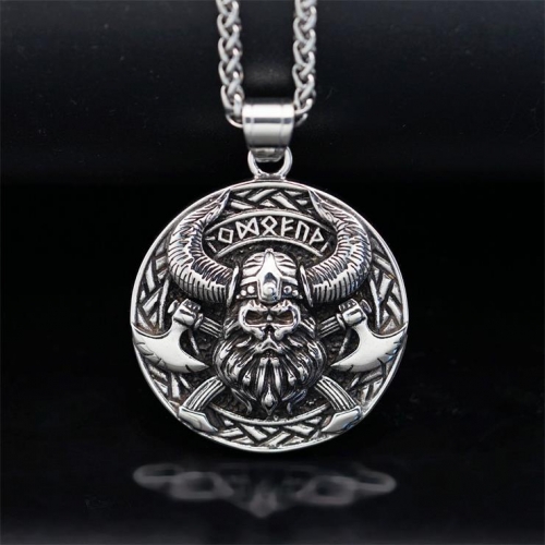 Vintage Norse Viking Pirate Men's Stainless Steel Pendant - Mythological Odin's Design J23699
