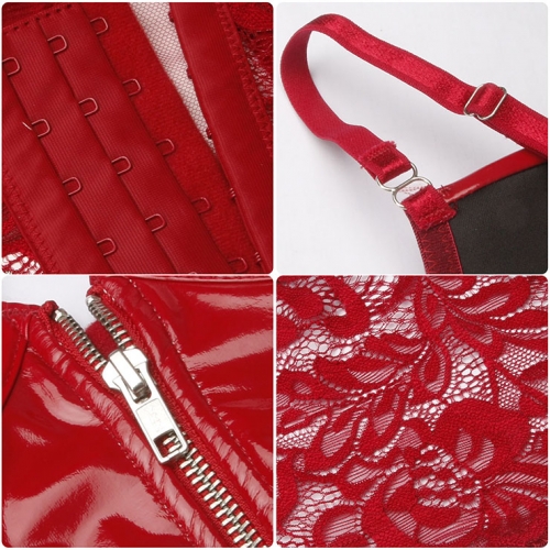 Sexy Punk Faux Leather Spaghetti Straps Bustier Zipper Clubwear Crop Top N23687