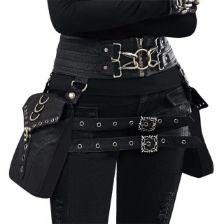 Steampunk PU Leather Satchel Bag with Gear Studs & Chain Strap - Women's Retro Punk Purse N23678