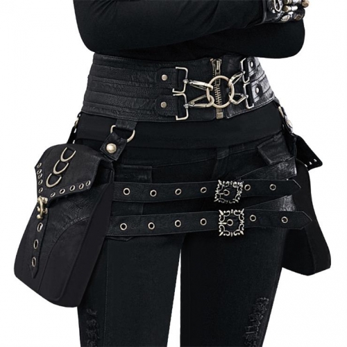 Steampunk PU Leather Satchel Bag with Gear Studs & Chain Strap - Women's Retro Punk Purse N23678