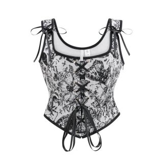 French strap bra vintage oil painting printed short top corset N23672