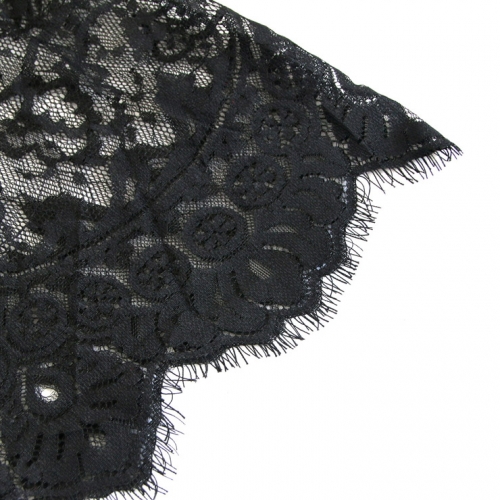 Women's Fashion Plastic Boned Black Overbust Corset with Long Floral Lace Sleeve N14474