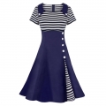 Women's Fashion Vintage Short Sleeve Splicing Swing Dress N14444