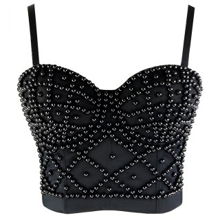 Women's Sexy Spaghetti Strap Beads Bustier Bra N14406
