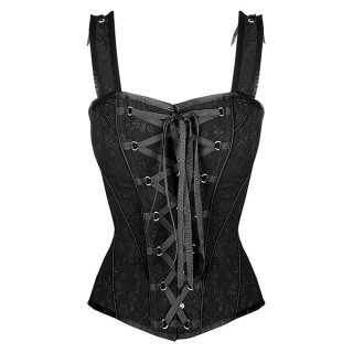 Black Floral Print Steel Boned Lace Up Women's Vest Corset N14283