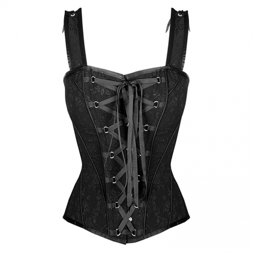 Black Floral Print Steel Boned Lace Up Women's Vest Corset N14283