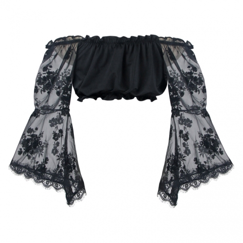 Women's Fashion Slim Off Shoulder Ruched Ruffled Crop Top Blouse N14194