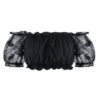 Sexy Black Organza Off Shoulder Ruched Ruffled Crop Top N14113
