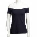Pure Black Off Shoulder Fitted T-shirt N13052