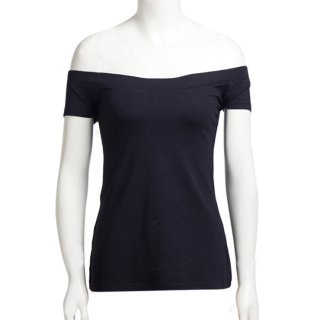 Pure Black Off Shoulder Fitted T-shirt N13052