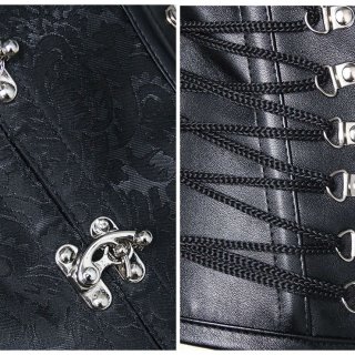 Women's Vintage Black Jacquard Weave Underbust Corset with White Off Shoulder T-shirt N12981