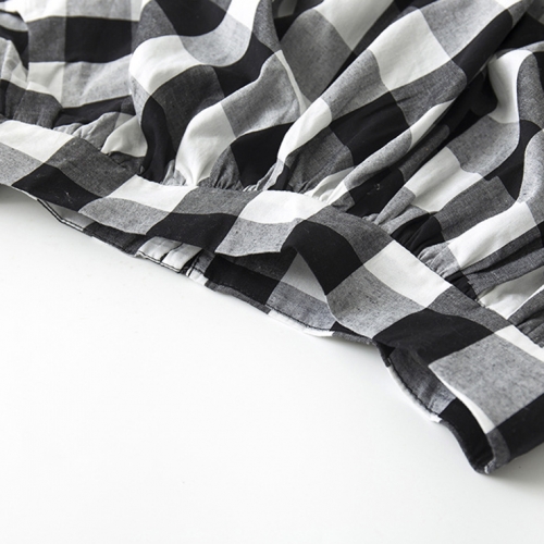 Vintage Black Cut Out Short Sleeve T-shirt and Plaid Skirt Set N12944