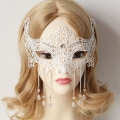 Elegant White Lace rhinestone Chain Half Mask MS12940
