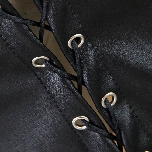 Sexy Black Faux Leather Bra Top and Punk Sexy Black Faux Leather Mini Skirt Set N12881