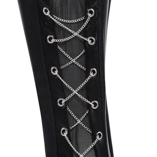Sexy Black Faux Leather Bra Top and Punk Black PVC Dancing Legging Clubwear Set N14333