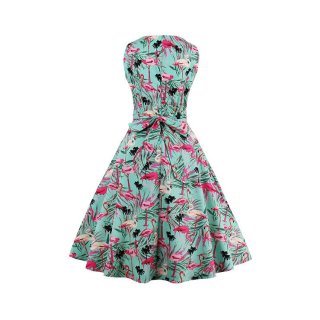 1950's Vintage Pink Flamingo Print Sleeveless Dress N12862