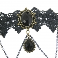 Black Vintage Lace Dark Gems Metal Chain Hair Clasp J12857