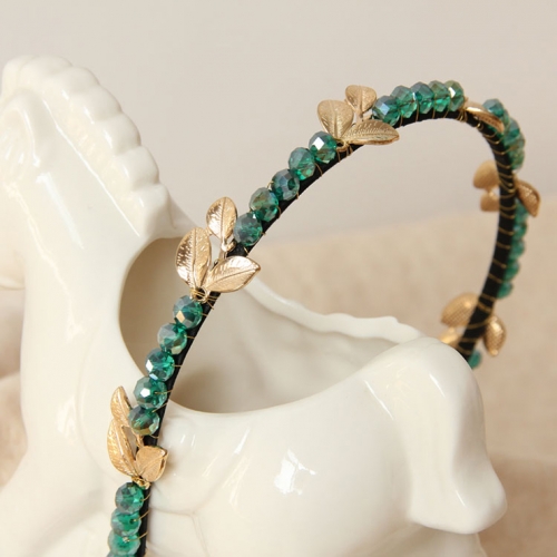 Green Gem Gold Leaves Decor Hairhoop J12832