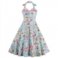 Vintage Sweetheart Floral Print Halter Cocktail Party Dress N12793