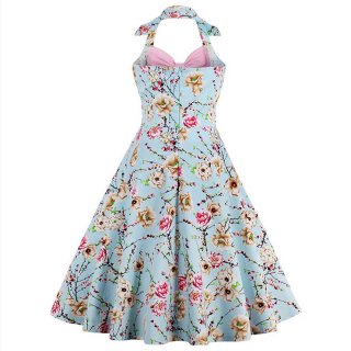 Vintage Sweetheart Floral Print Halter Cocktail Party Dress N12793