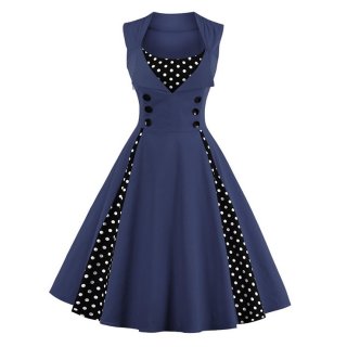 Vintage Rockabilly Polka Dot Print Sleeveless Casual Cocktail Party Dress N12349