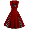 Vintage Rockabilly Polka Dot Print Sleeveless Casual Cocktail Party Dress N12348
