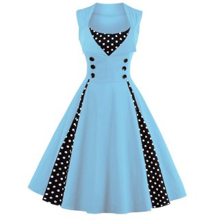 Vintage Rockabilly Polka Dot Print Sleeveless Casual Cocktail Party Dress N12346